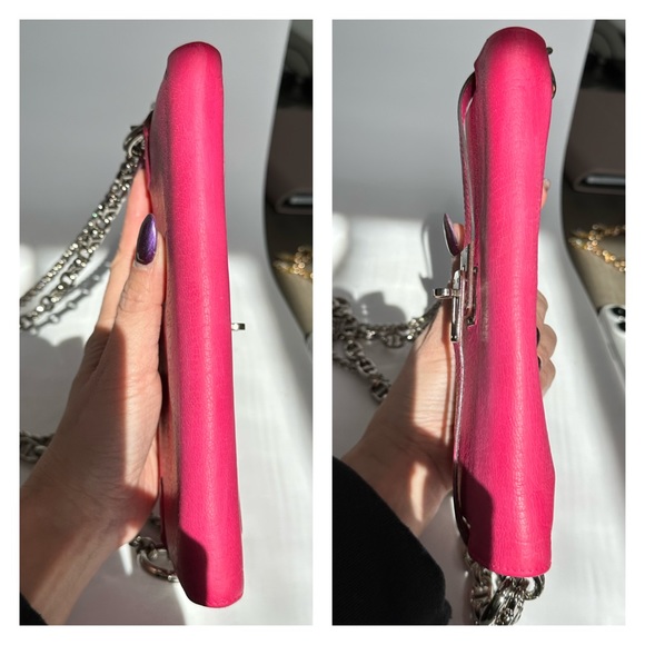 💯 HERMES Fuschia Pink Kelly Classic Long Wallet Chevre Leather Wallet on Chain - Picture 10 of 15